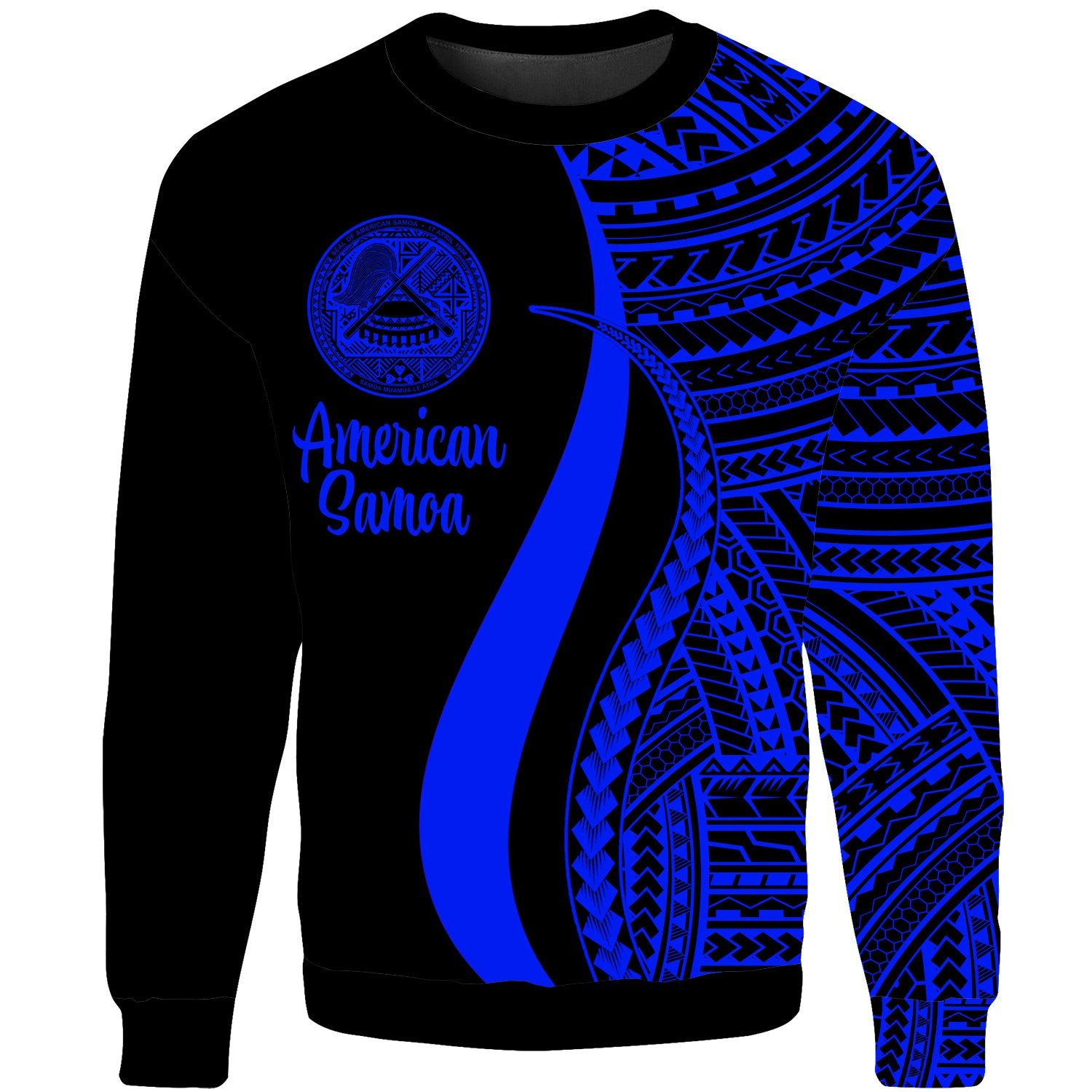 American Samoa Sweatshirt - Blue Polynesian Tentacle Tribal Pattern Unisex Blue - Polynesian Pride