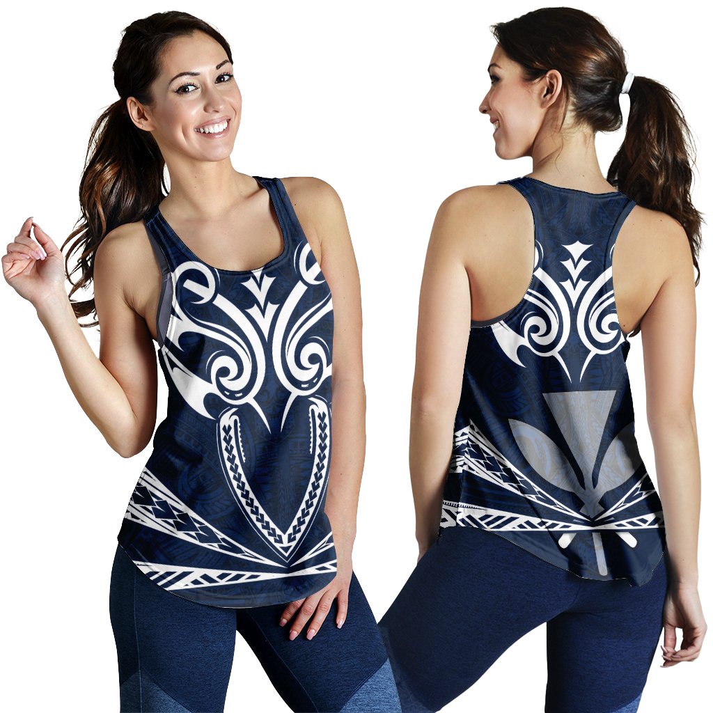 Hawaii Kanaka Polynesian Football Jersey Racerback Tank - Blue - Bernice Style - AH Blue - Polynesian Pride