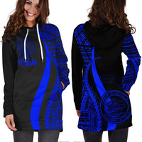 Palau Women's Hoodie Dress - Blue Polynesian Tentacle Tribal Pattern - Polynesian Pride