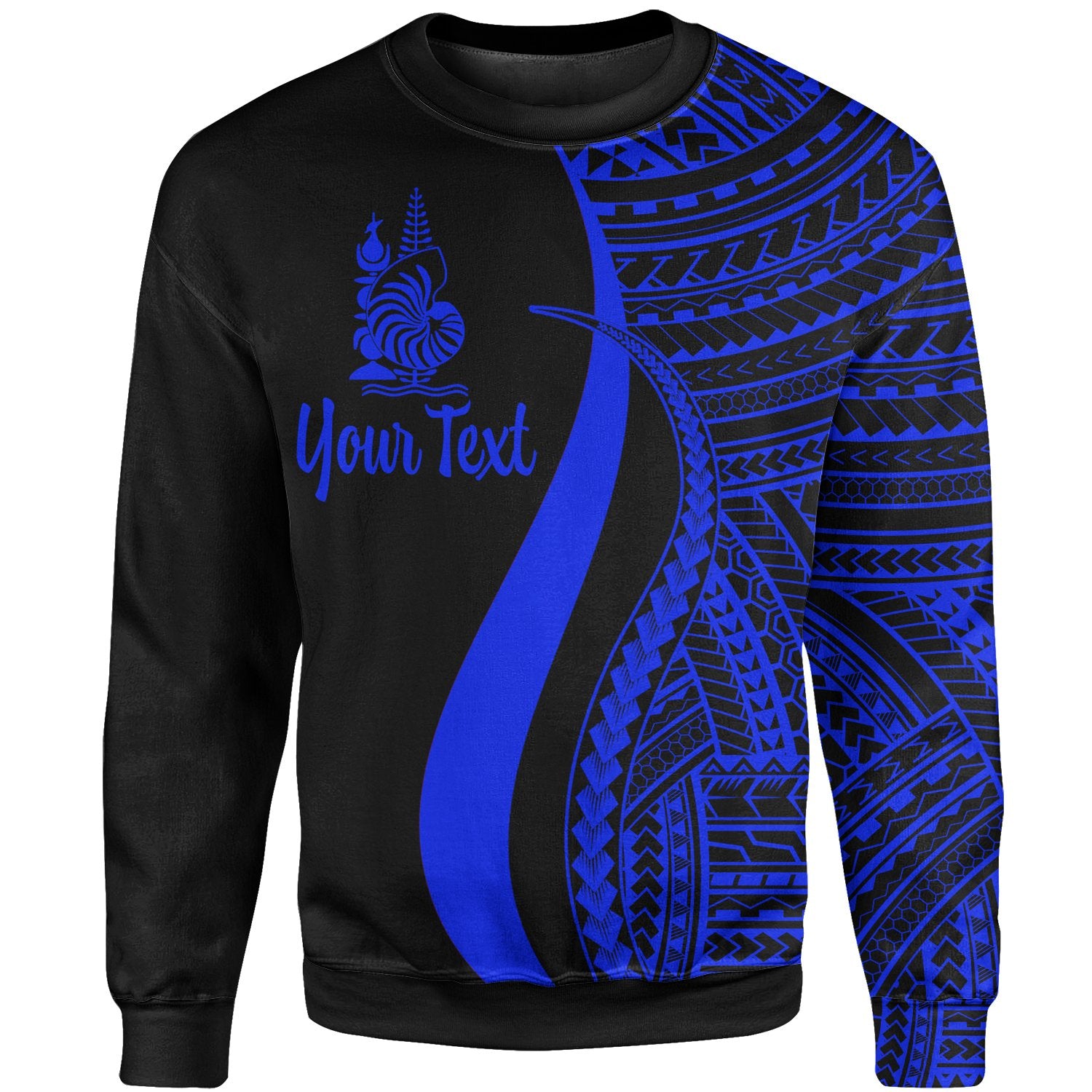 New Caledonia Custom Personalised Sweatshirt - Blue Polynesian Tentacle Tribal Pattern Crest Unisex Blue - Polynesian Pride