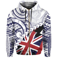 Polynesian Kakau Flag of Hawaii Zip Hoodie Blue - Polynesian Pride