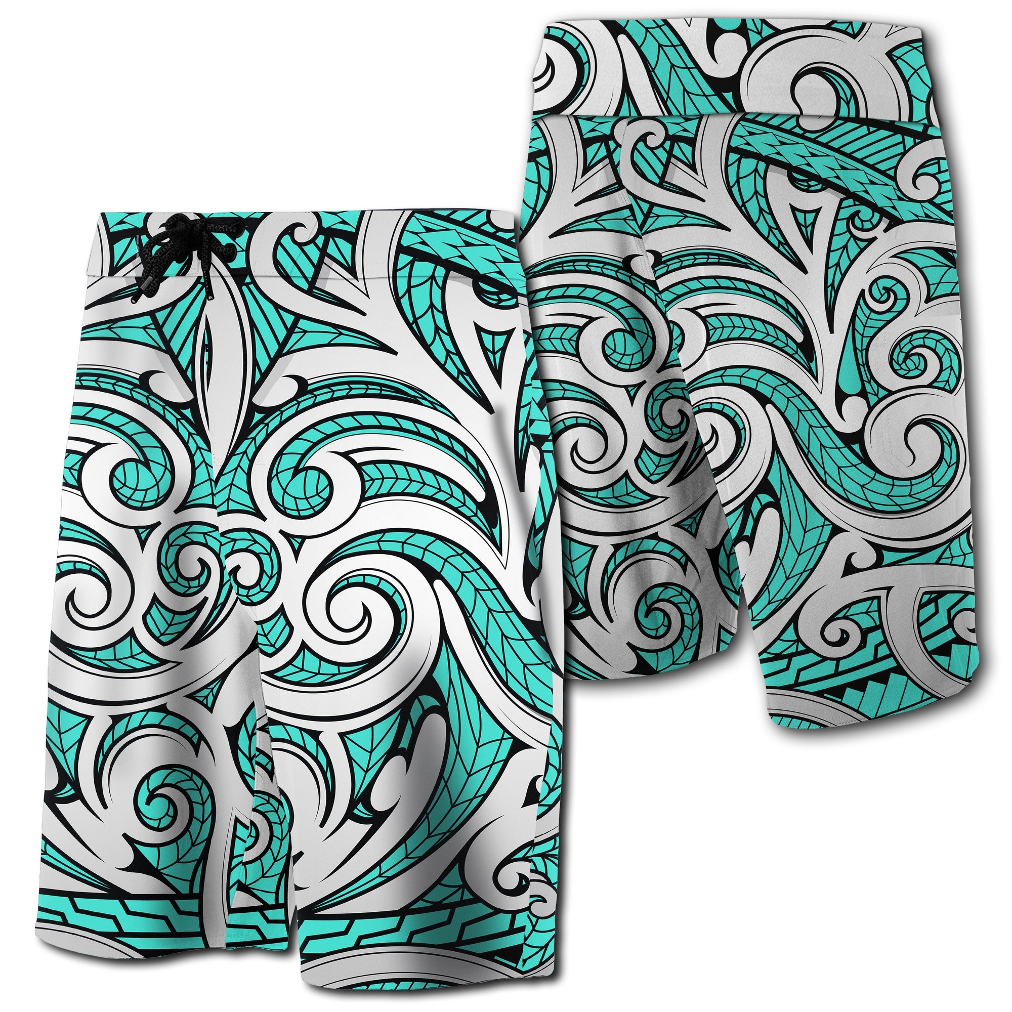 Hawaii Polynesian Maori Ethnic Ornament Board Shorts Turquoise Turquoise - Polynesian Pride