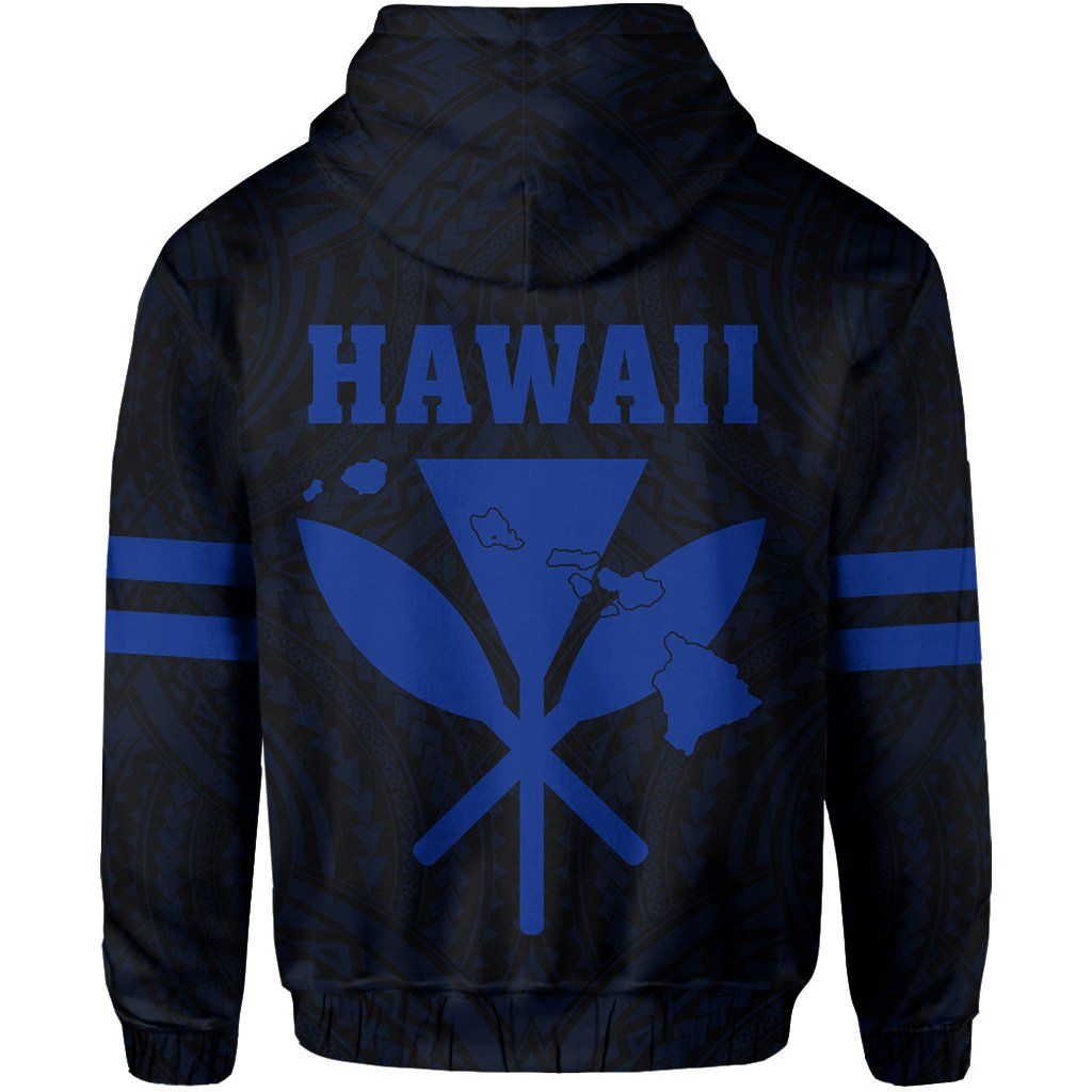 Polynesian King Kanaka Map Seal of Hawaii Zip Hoodie Blue - Polynesian Pride