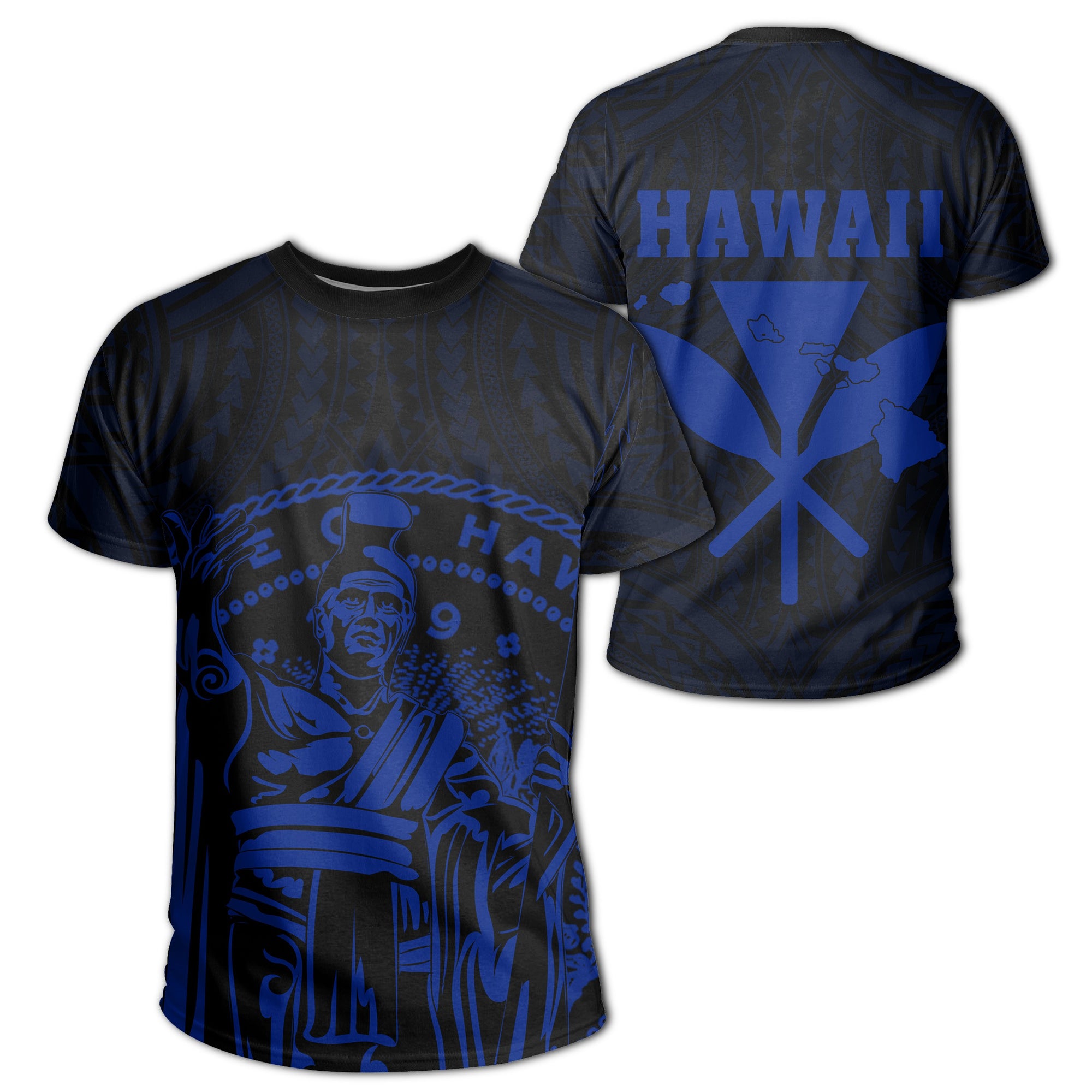 Hawaii King Coat of Arms Kanaka Map Polynesian T Shirt Blue Unisex Blue - Polynesian Pride