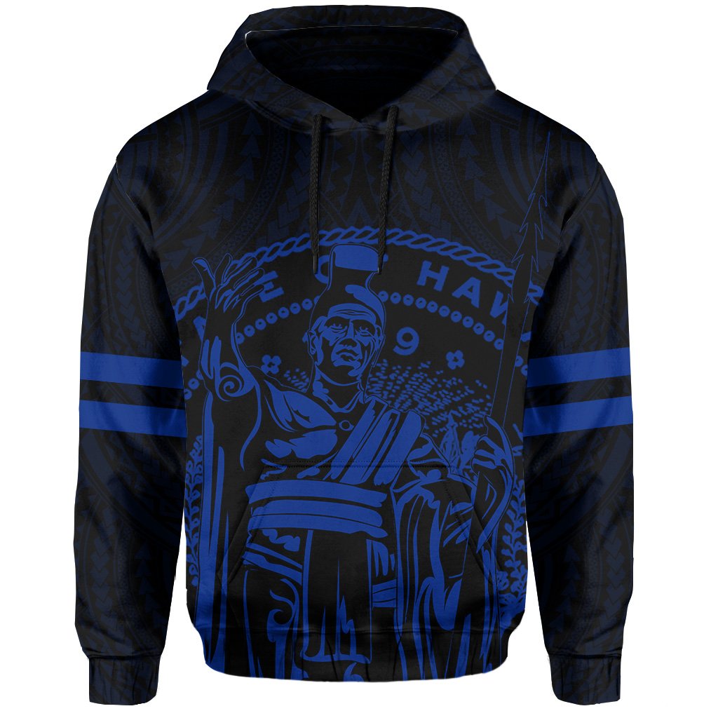 Polynesian King Kanaka Map Seal of Hawaii Hoodie Blue - Polynesian Pride