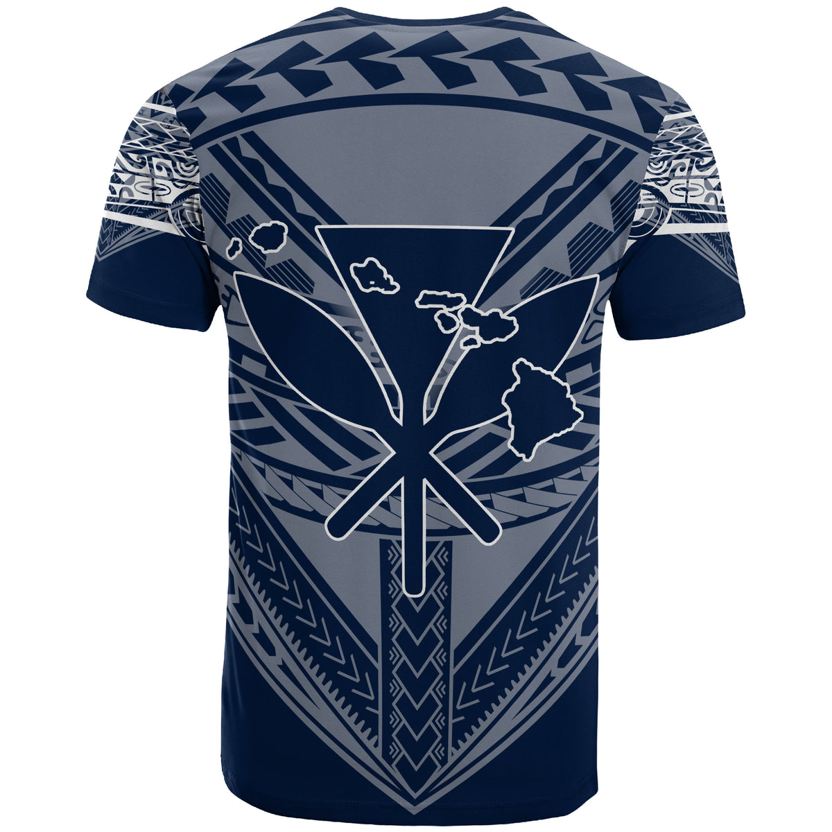 Hawaiian Kanaka Map Football Jersey T Shirt Blue and White Roger Style - Polynesian Pride