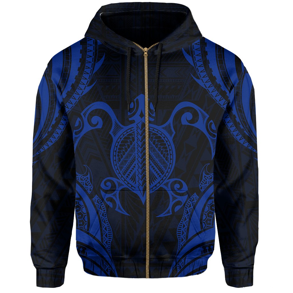 Polynesian Turtle Kanaka Maoli Hawaii Zip Hoodie Blue - Polynesian Pride