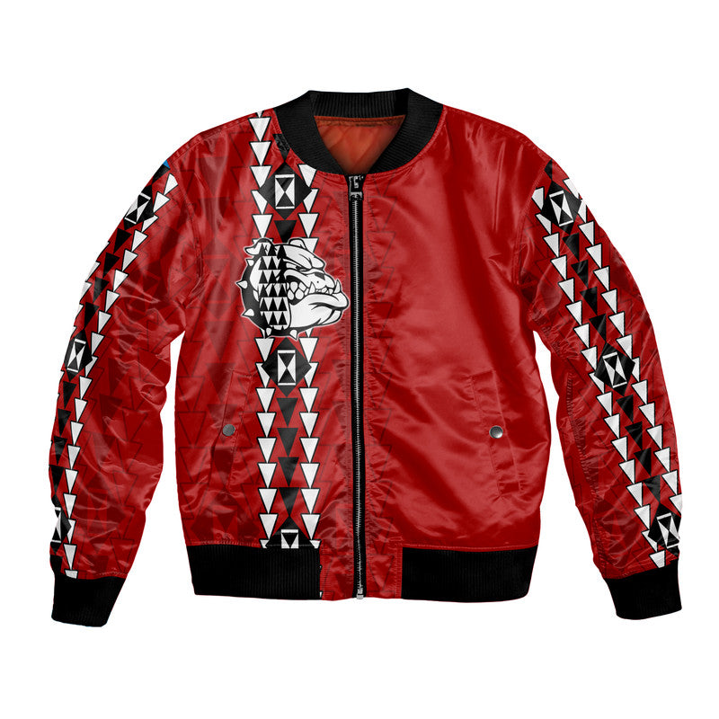 Hawaii - Waialua Bulldogs High Mix Kakau Bombers Jacket LT6 Unisex Red - Polynesian Pride