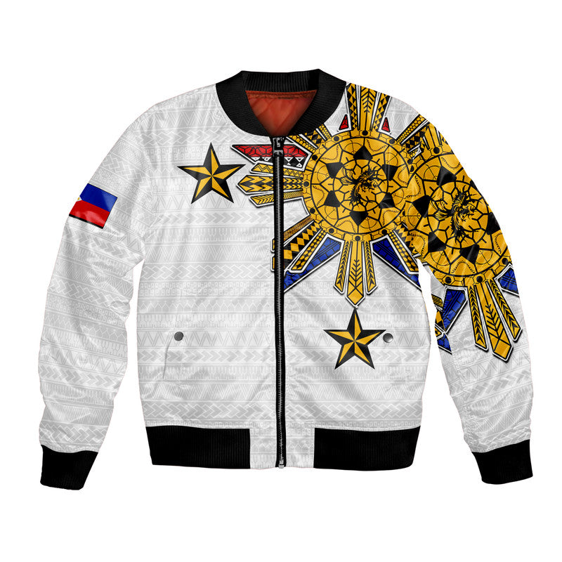 (Custom Personalised) Filipino Bomber Jacket Tribal White Style LT6 Unisex White - Polynesian Pride