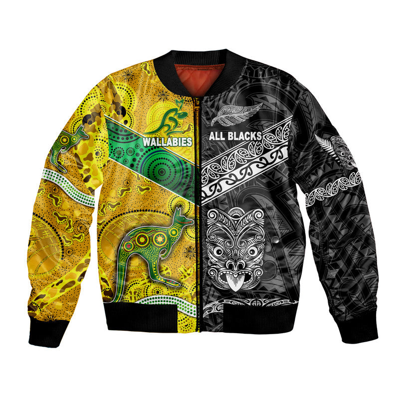 (Custom Personalised) New Zealand Maori All Black And Australia Wallabies Aboriginal Bomber Jacket Rugby Together LT8 Unisex - Polynesian Pride