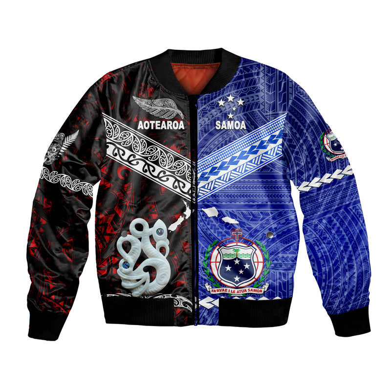 Samoa And New Zealand Bomber Jacket Together - Red LT8 Unisex Red - Polynesian Pride