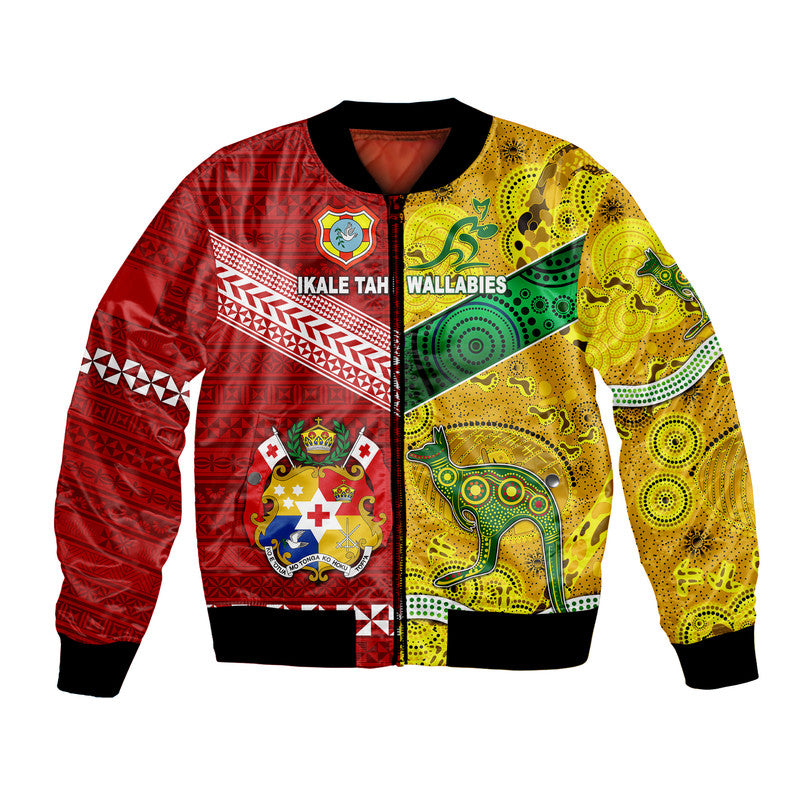 (Custom Personalised) Tonga Ikale Tahi Ngatu And Australia Wallabies Aboriginal Bomber Jacket Rugby Together LT8 Unisex - Polynesian Pride