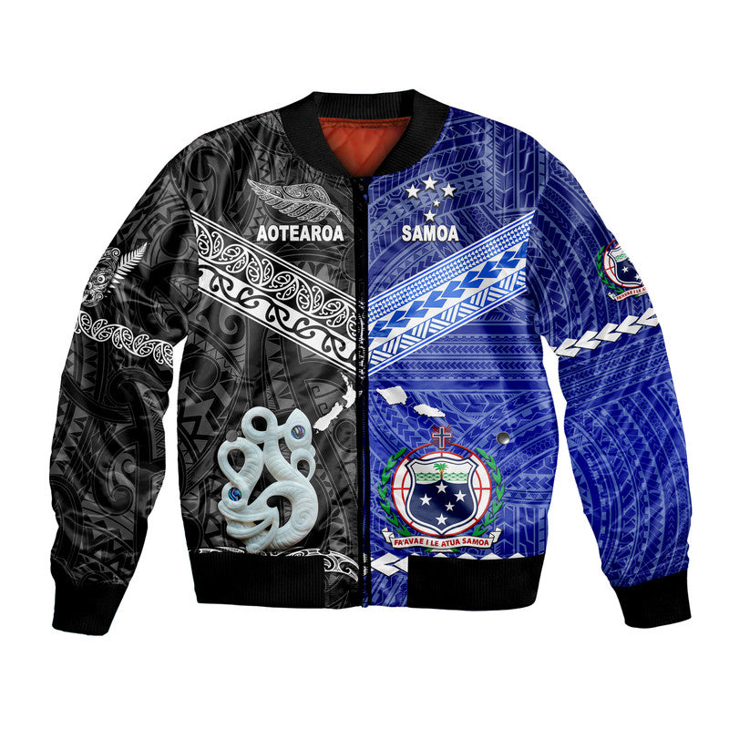 (Custom Personalised) Samoa And New Zealand Bomber Jacket Together - Black LT8 Unisex Black - Polynesian Pride