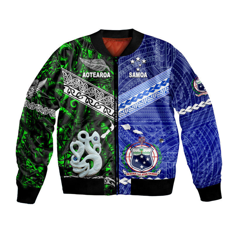 Samoa And New Zealand Bomber Jacket Together - Green LT8 Unisex Green - Polynesian Pride