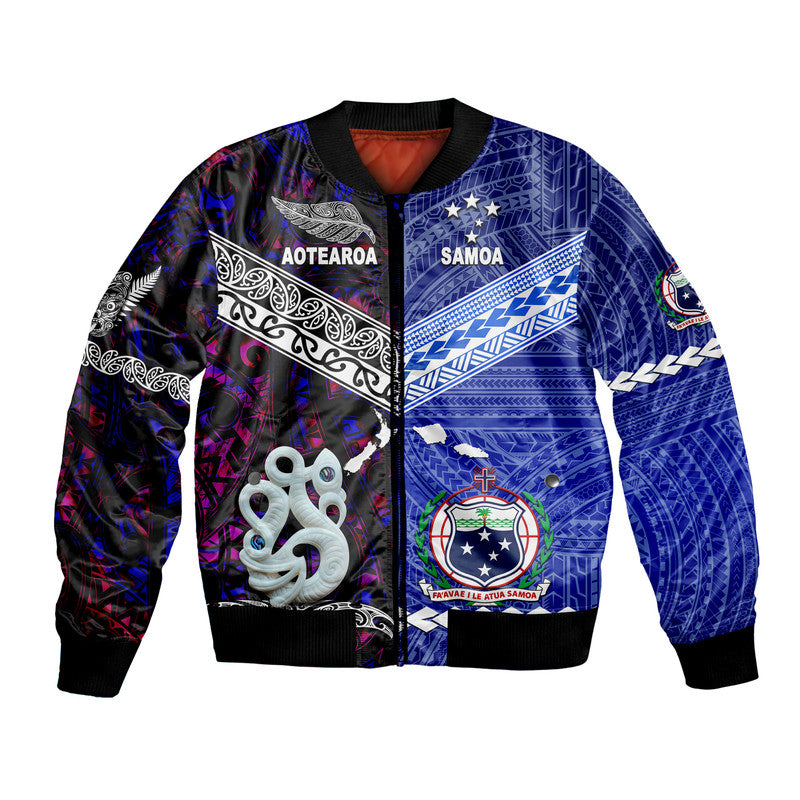 (Custom Personalised) Samoa And New Zealand Bomber Jacket Together - Purple LT8 Unisex Purple - Polynesian Pride