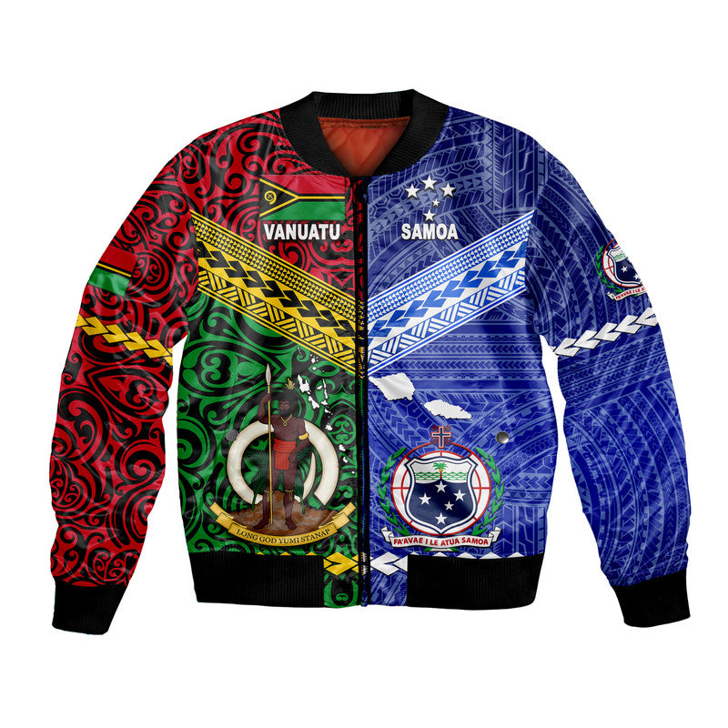 Samoa And Vanuatu Bomber Jacket Together LT8 Unisex Blue - Polynesian Pride