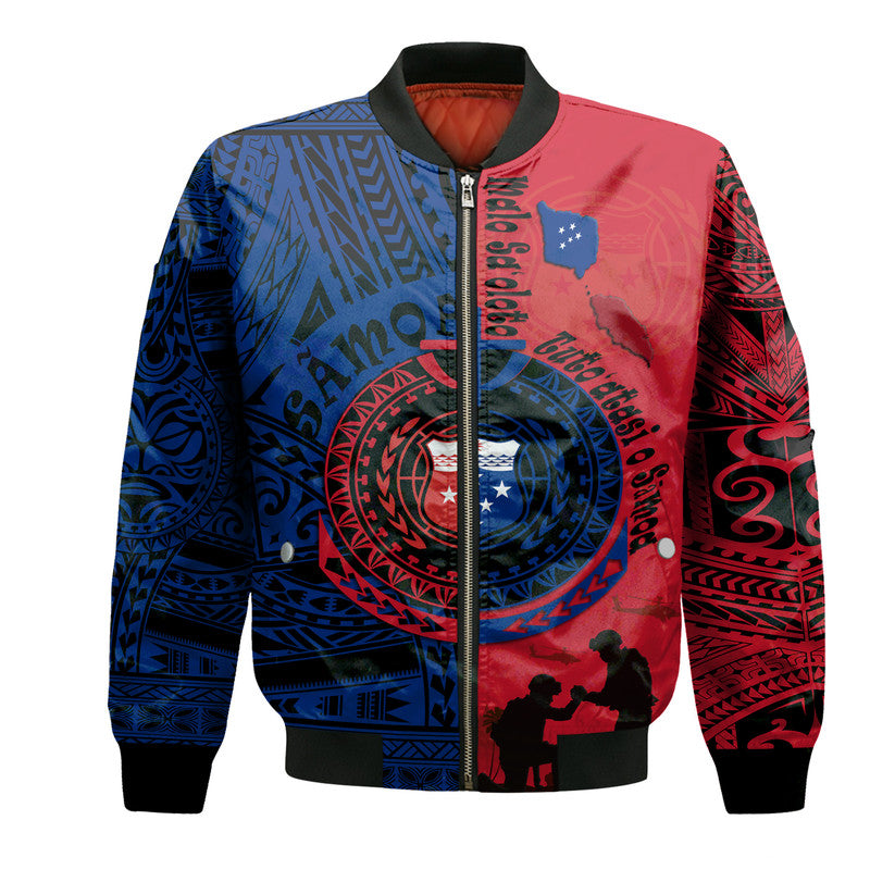 Samoa Independence Day Bomber Jacket Military Polynesian Pattern LT9 Unisex Blue - Red - Polynesian Pride