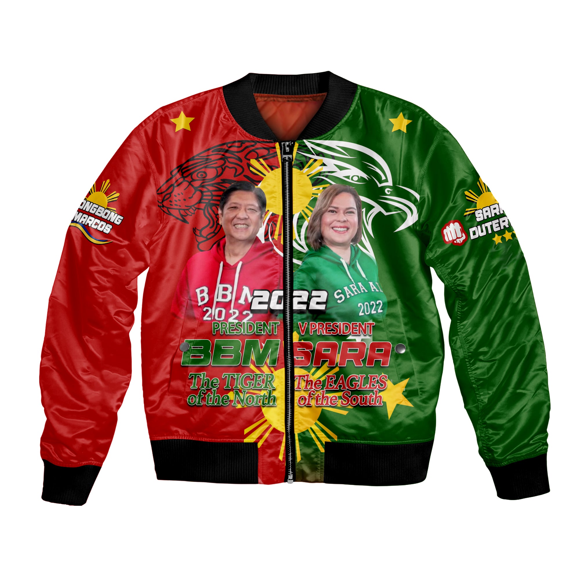 (Custom Personalised) Philippines Bomber Jacket BBM AND SARA 2022 LT6 Green - Polynesian Pride