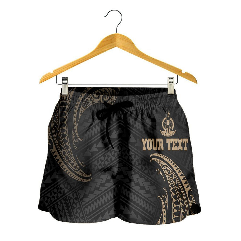 Vanuatu Polynesian Custom Personalised Women's Shorts - Gold Tribal Wave - Polynesian Pride