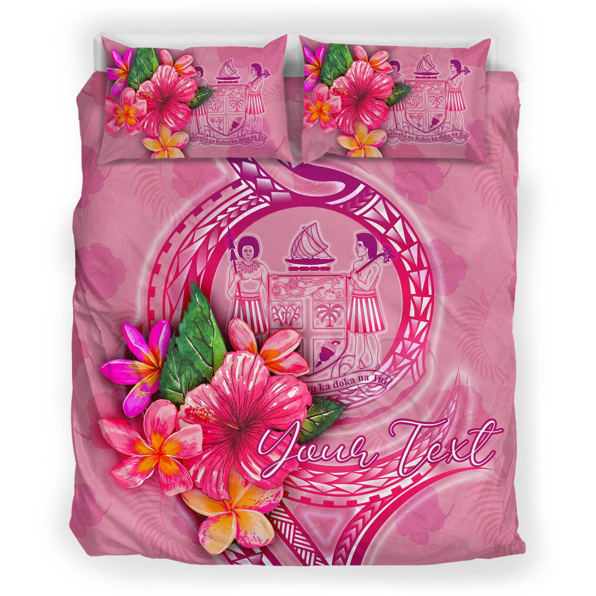 Fiji Polynesian Custom Personalised Bedding Set - Floral With Seal Pink - Polynesian Pride
