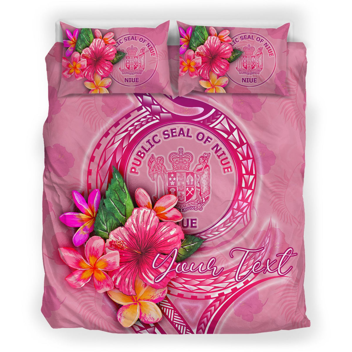 Niue Polynesian Custom Personalised Bedding Set - Floral With Seal Pink - Polynesian Pride
