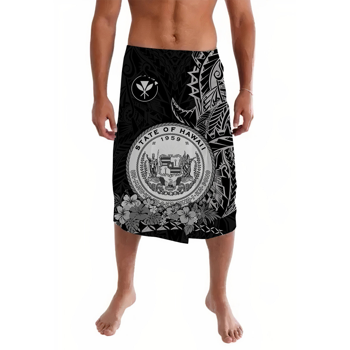 Hawaiian Polynesian Lavalava Black Seal of Hawaii LT13 Black - Polynesian Pride LLC