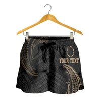 Cook Islands Polynesian Custom Personalised Women's Shorts - Gold Tribal Wave - Polynesian Pride