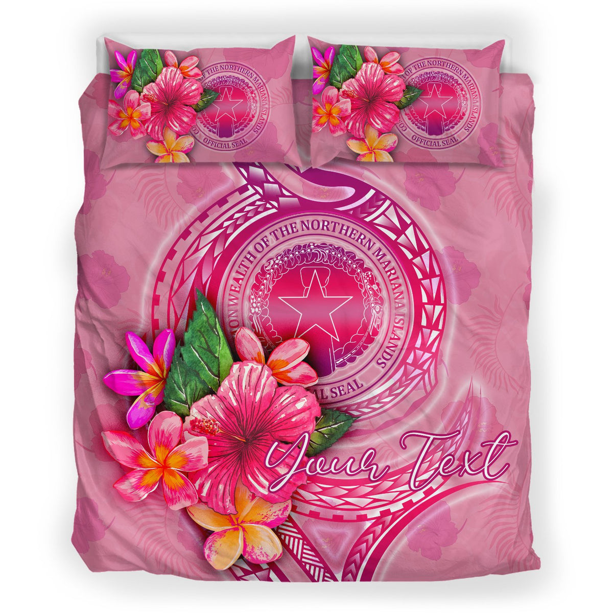 Northern Mariana Islands Polynesian Custom Personalised Bedding Set - Floral With Seal Pink - Polynesian Pride