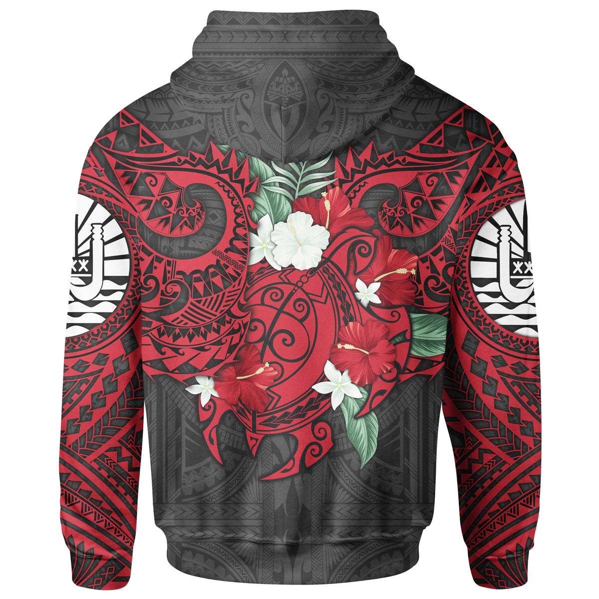 Tahiti Polynesian Zip up Hoodie Hibiscus and Sea Turtle (Red) - Polynesian Pride