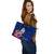 Guam Polynesian Large Leather Tote Bag - Floral With Seal Blue - Polynesian Pride