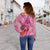 Tahiti Polynesian Custom Personalised Women's Off Shoulder Sweater - Floral With Seal Pink - Polynesian Pride