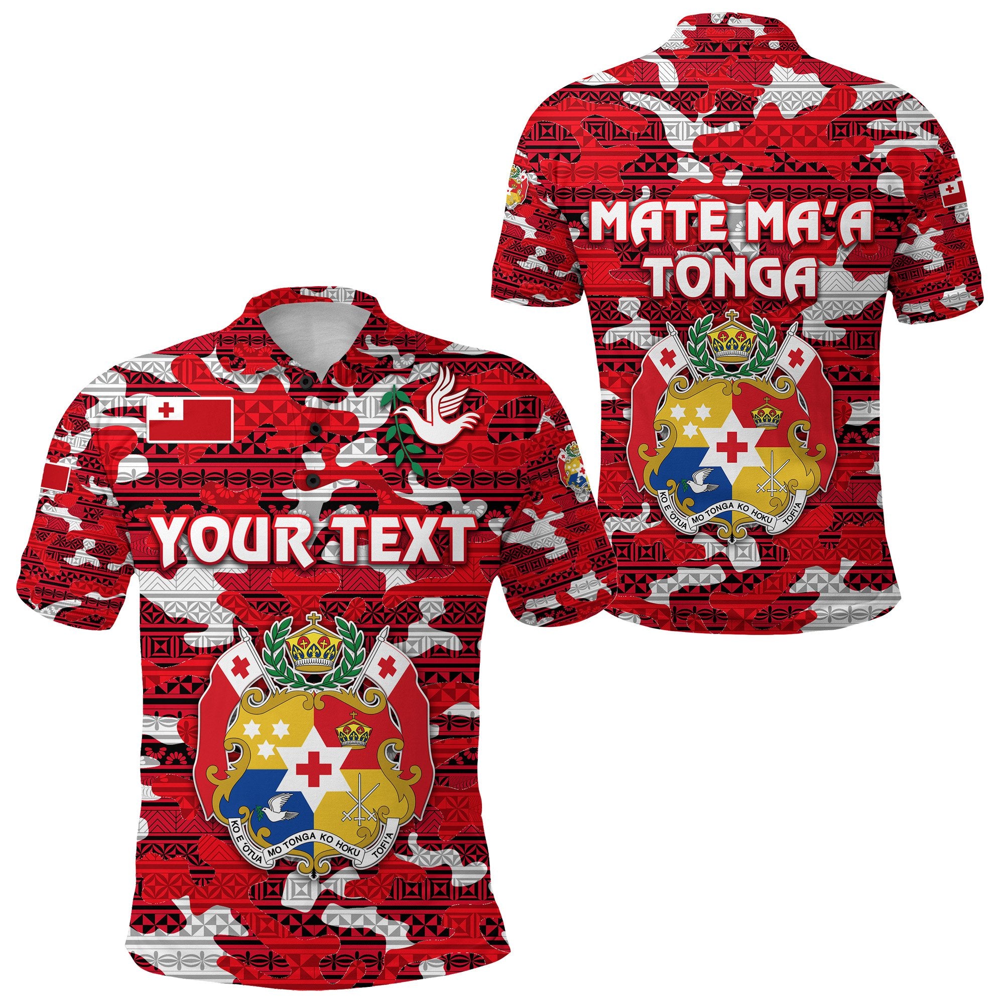 Custom Kolisi Tonga Polo Shirt Mate Maa Tonga Camouflage Vibes Coat Of Arms Unisex Red - Polynesian Pride