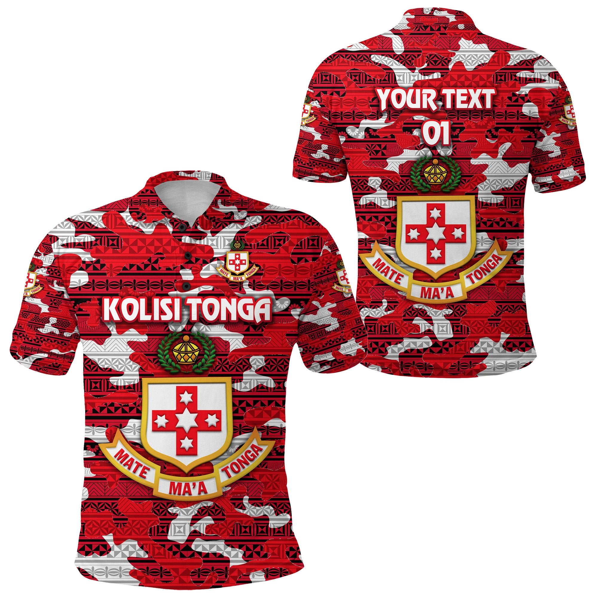 Custom Kolisi Tonga Polo Shirt Mate Maa Tonga Camouflage Vibes Original, Custom Text and Number Unisex Red - Polynesian Pride