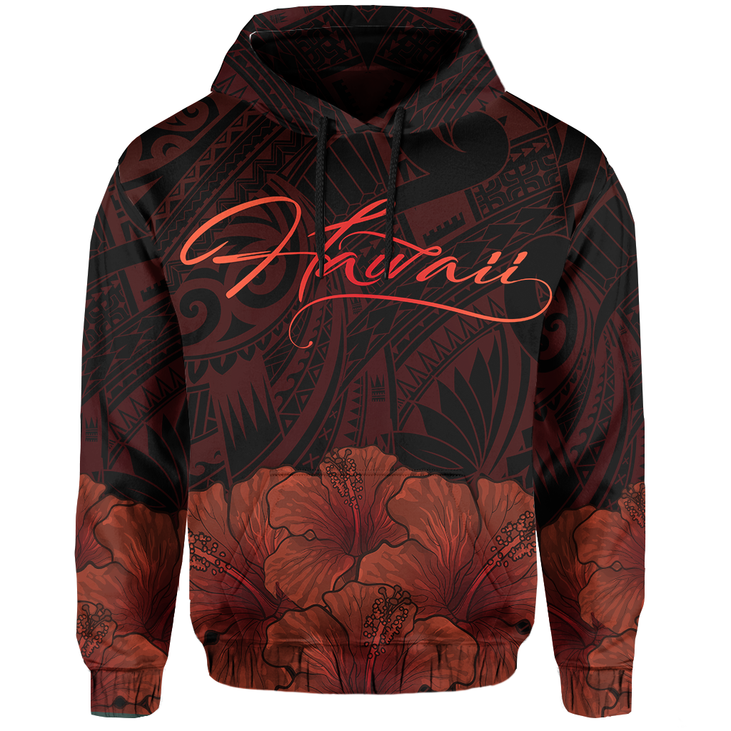 Polynesian Hibiscus Seal of Hawaii Hoodie Orange - Polynesian Pride