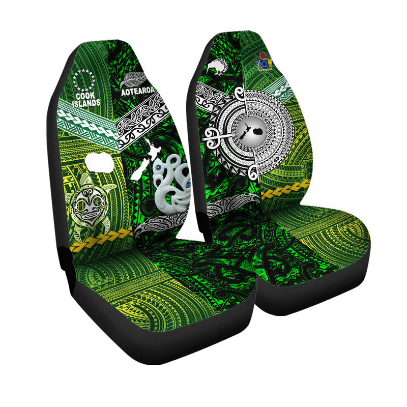 New Zealand And Cook Islands Car Seat Cover Together - Green LT8 One Size Green - Polynesian Pride