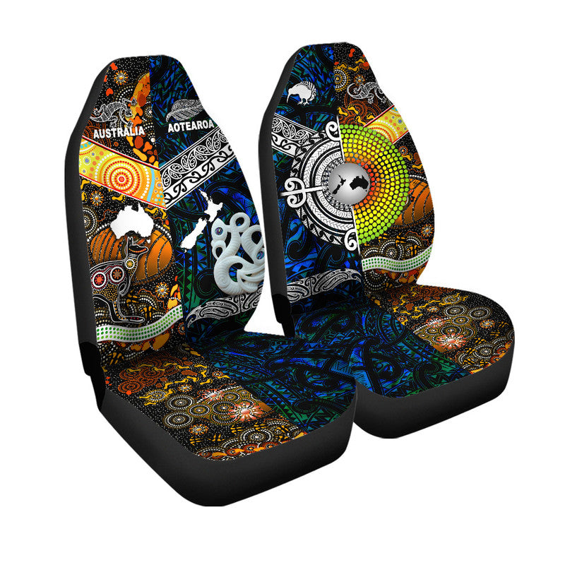 New Zealand Maori Aotearoa And Australia Aboriginal Car Seat Cover Together - Blue LT8 One Size Blue - Polynesian Pride