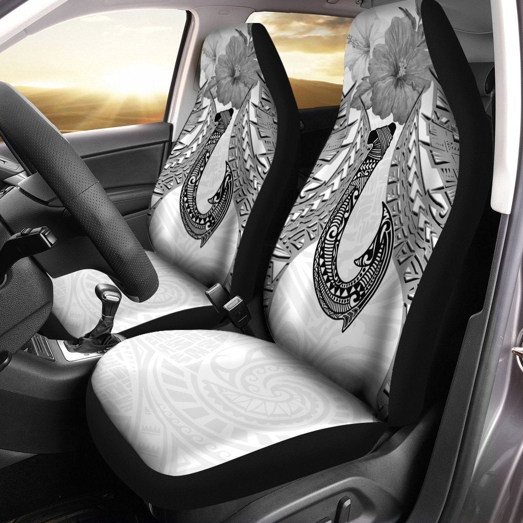 Polynesian Hook Car Seat Cover - Hibiscus White Universal Fit Black - Polynesian Pride