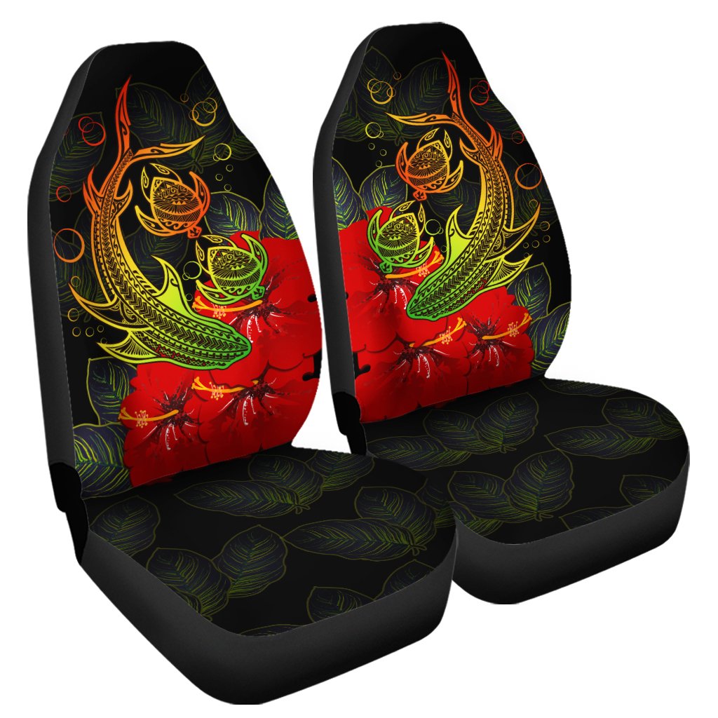 Hawaii Shark Turtle Hibiscus Polynesian Car Seat Covers - Vera Style - AH Universal Fit Black - Polynesian Pride