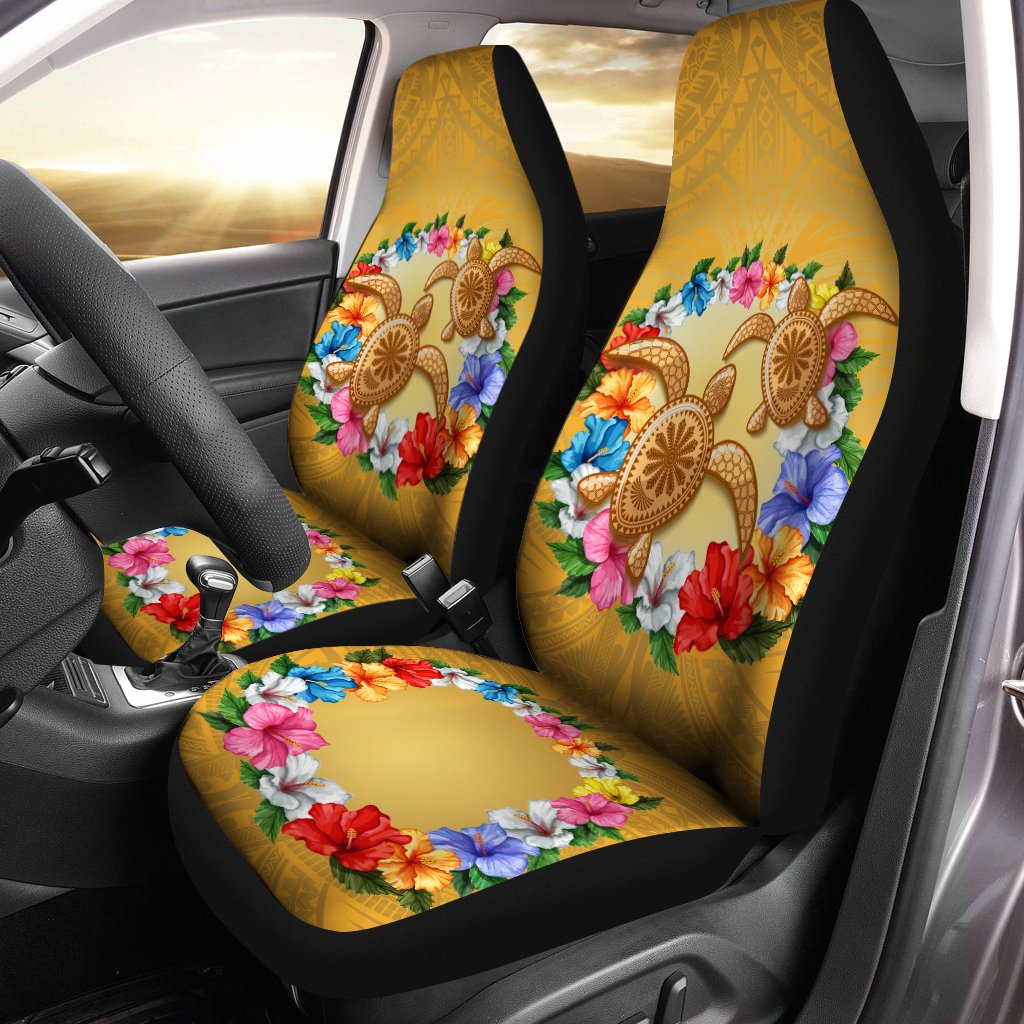 Hawaii Turtle Hibiscus Wreath Polynesian Car Seat Covers - Crown Style - AH - Polynesian Pride