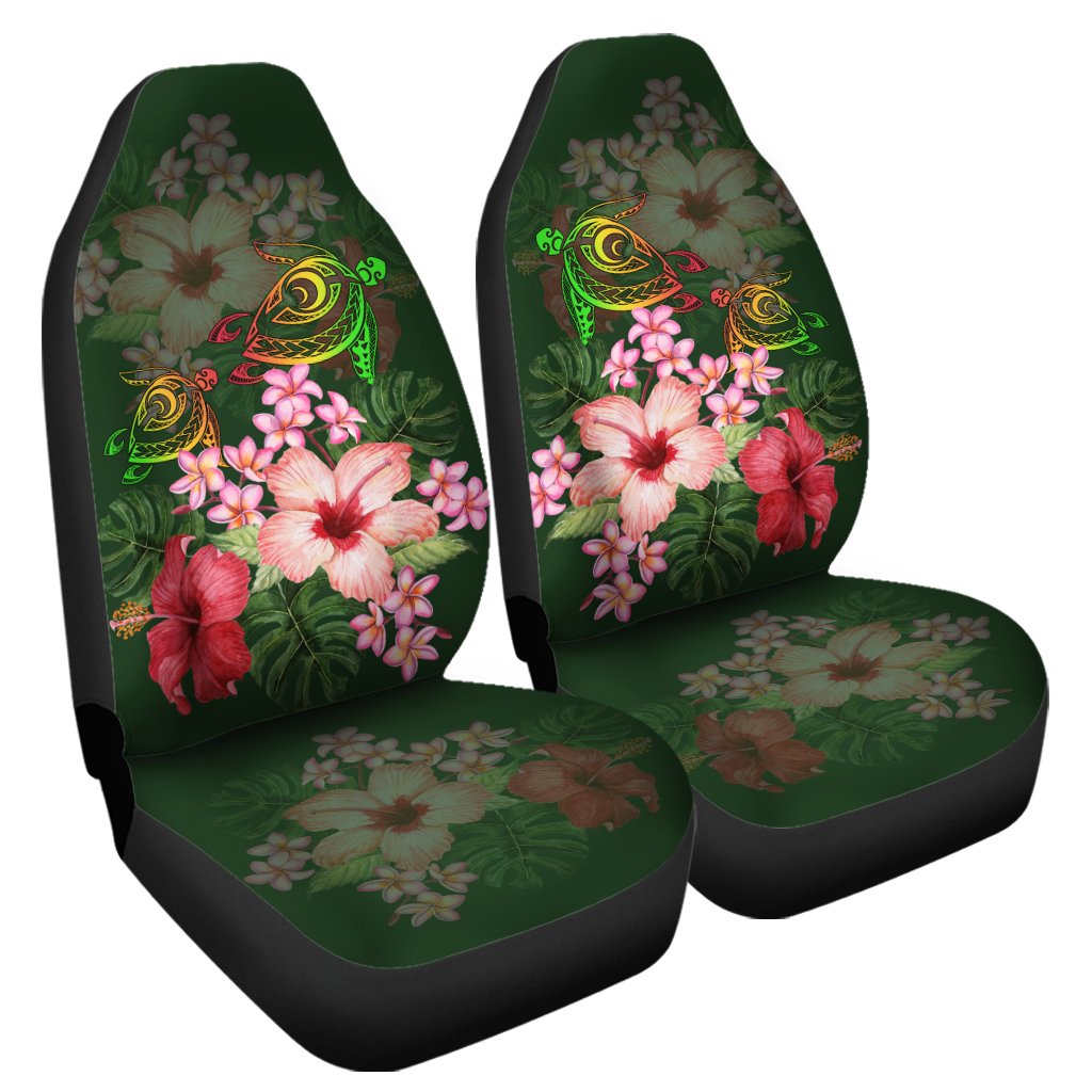 Hawaii Turtle Tropical Flower Car Seat Covers - Deni Style - AH Universal Fit Green - Polynesian Pride