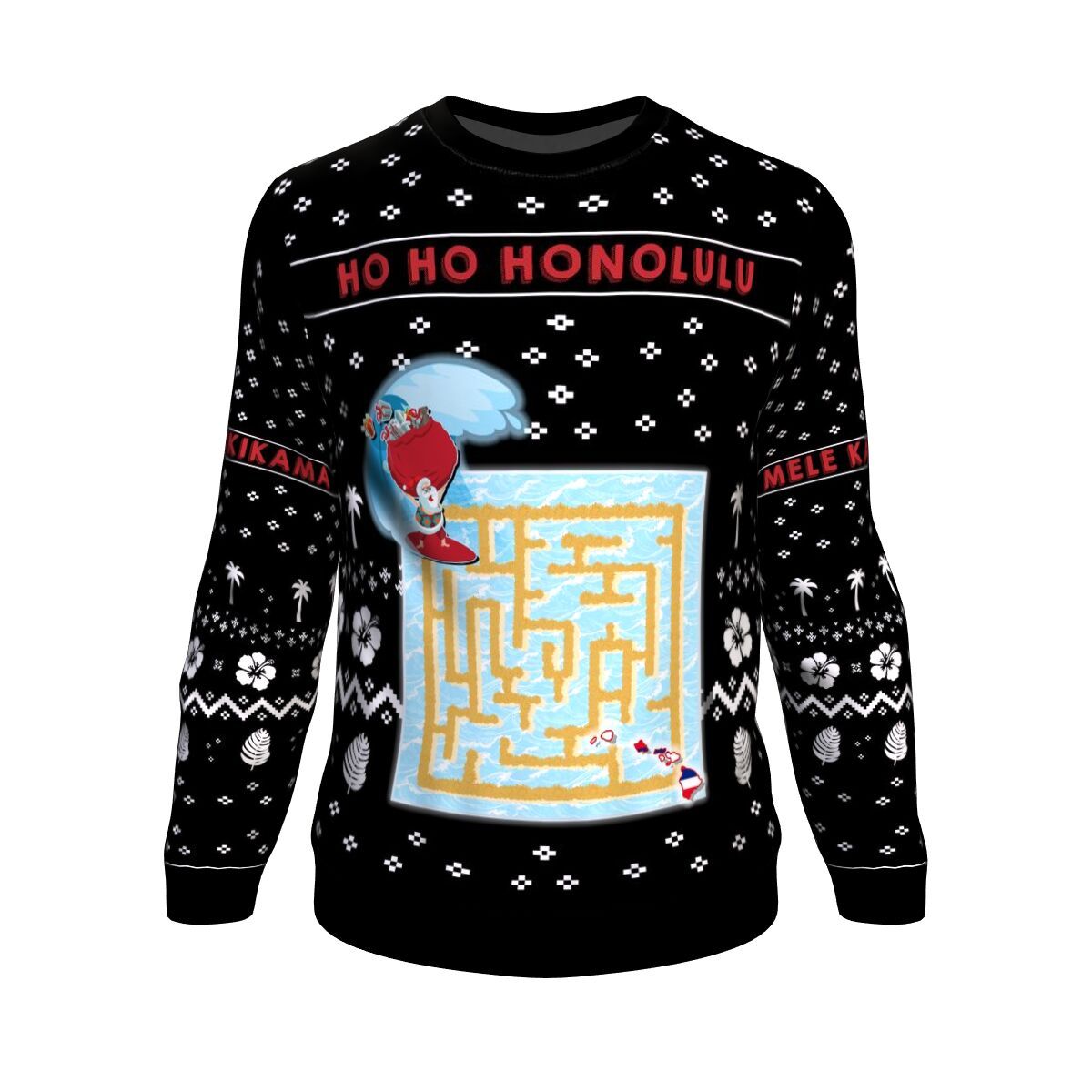 Hawaii Ugly Christmas Santa Claus Sweatshirt - Maze Game Style - Polynesian Pride