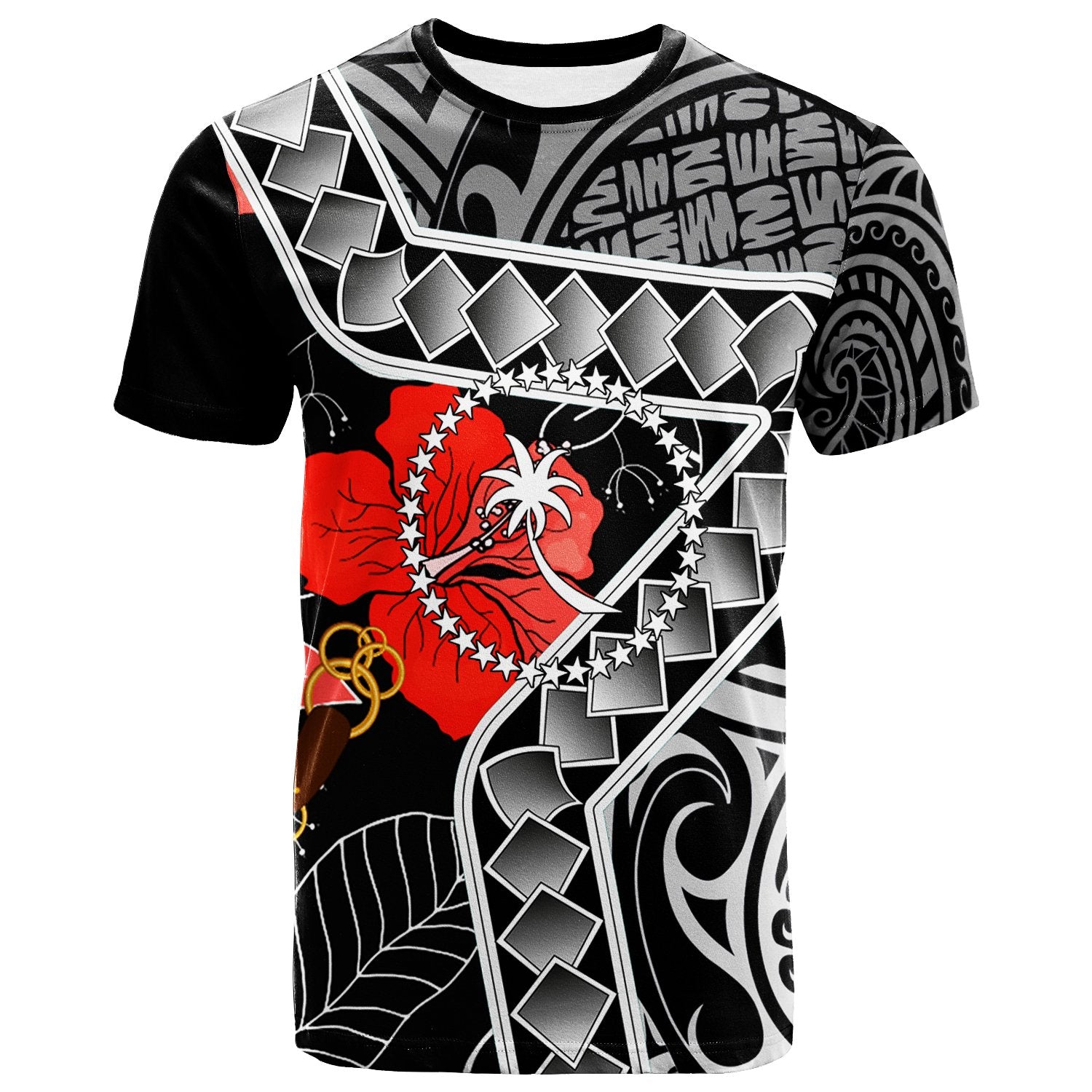 Chuuk T Shirt Hibiscus Ft Polynesian Pattern Unisex Black - Polynesian Pride