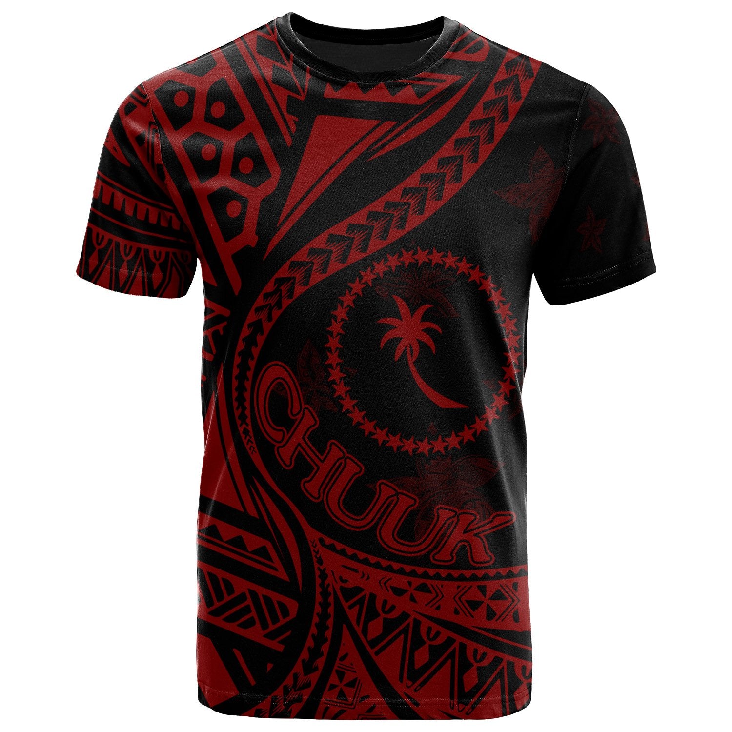 Chuuk State T Shirt Plumeria Flowers Red Version Unisex Black - Polynesian Pride