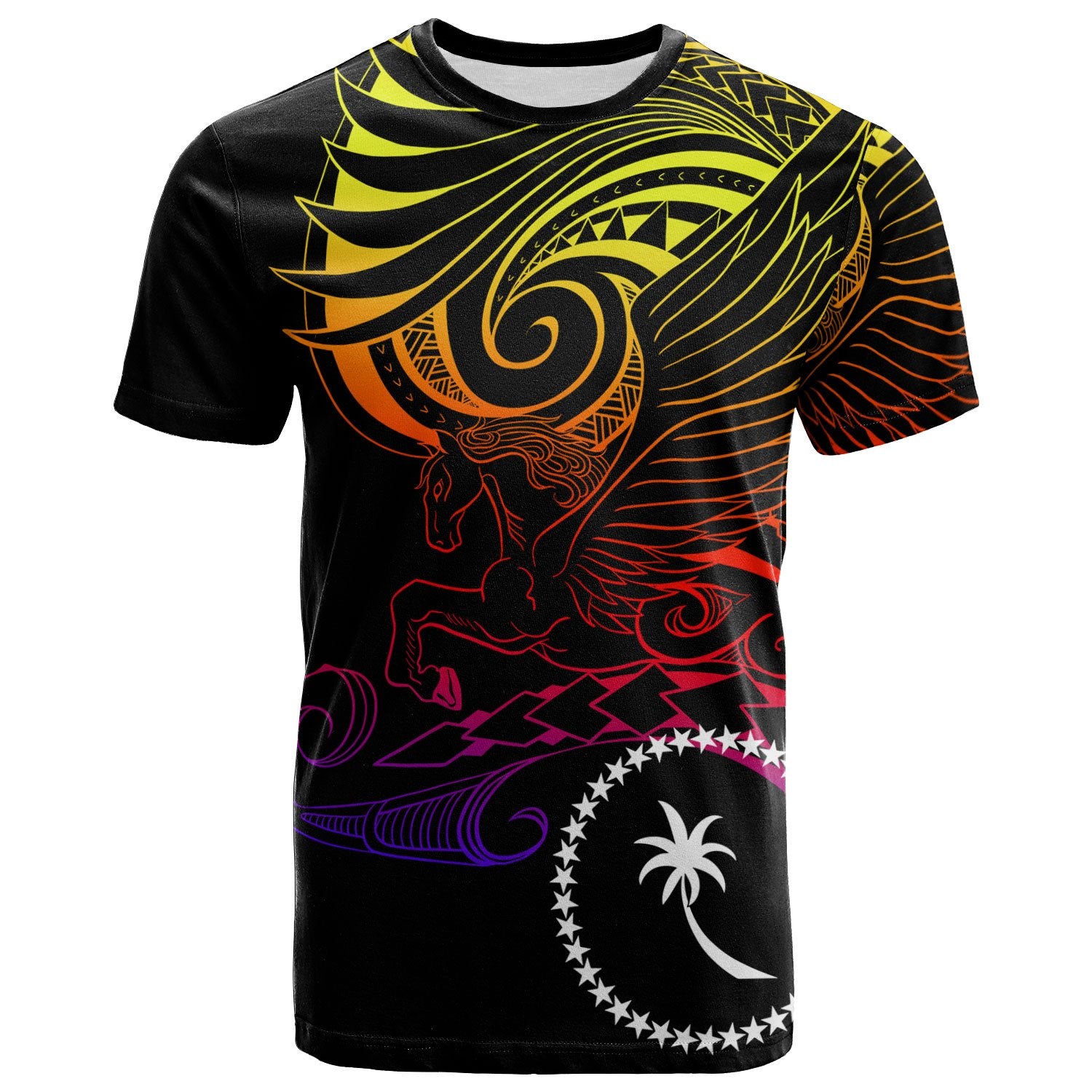 ChuukT Shirt Pegasus Gradient Colorful Style Unisex Black - Polynesian Pride