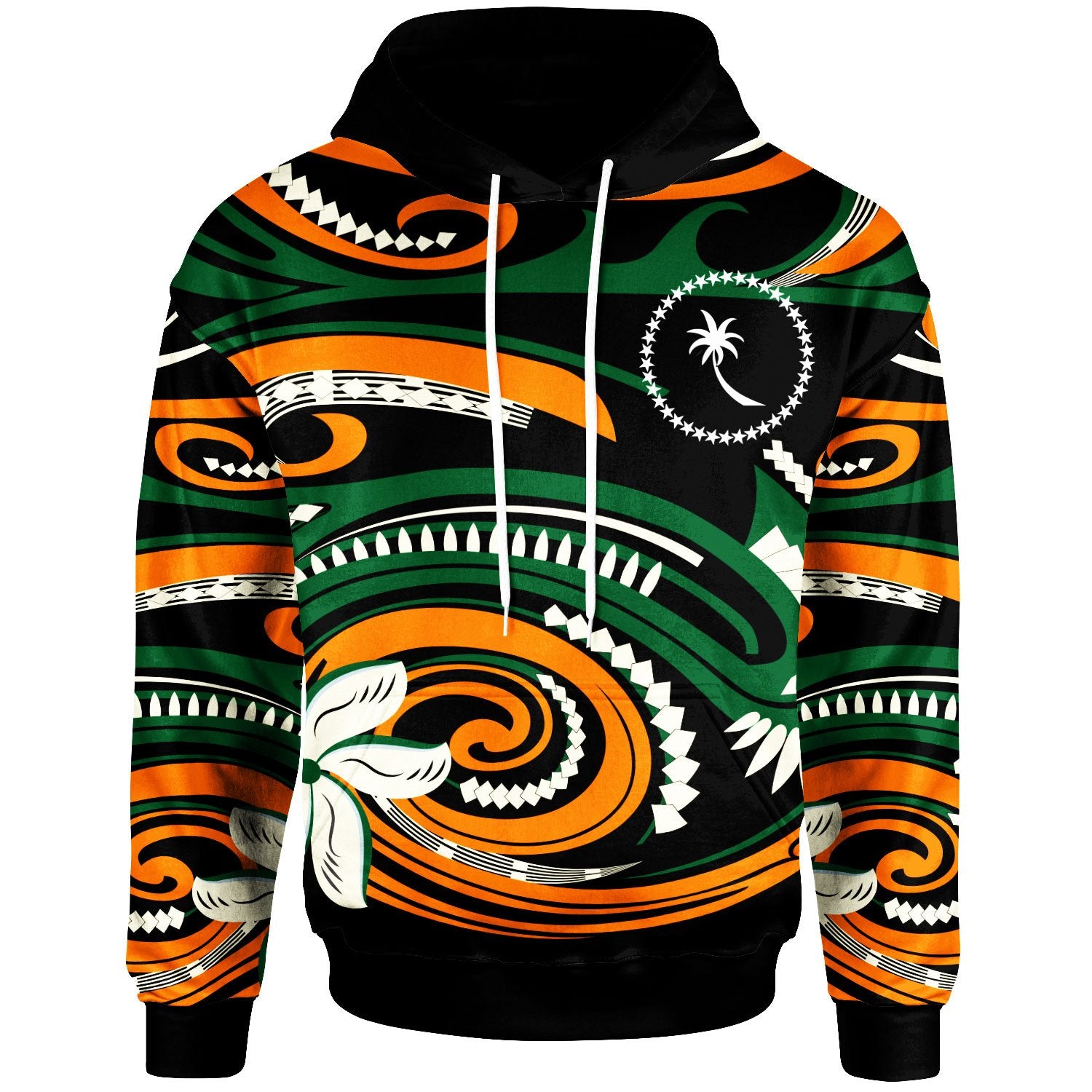 Chuuk Hoodie Vortex Style Unisex Green Orange - Polynesian Pride