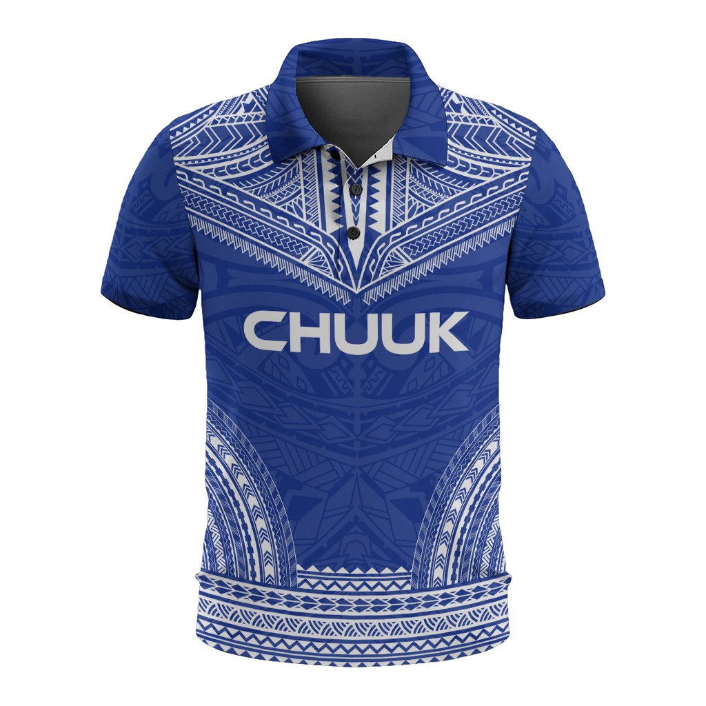 Chuuk Polo Shirt Chuuk Flag Polynesian Chief Tattoo Flag Version Unisex White - Polynesian Pride