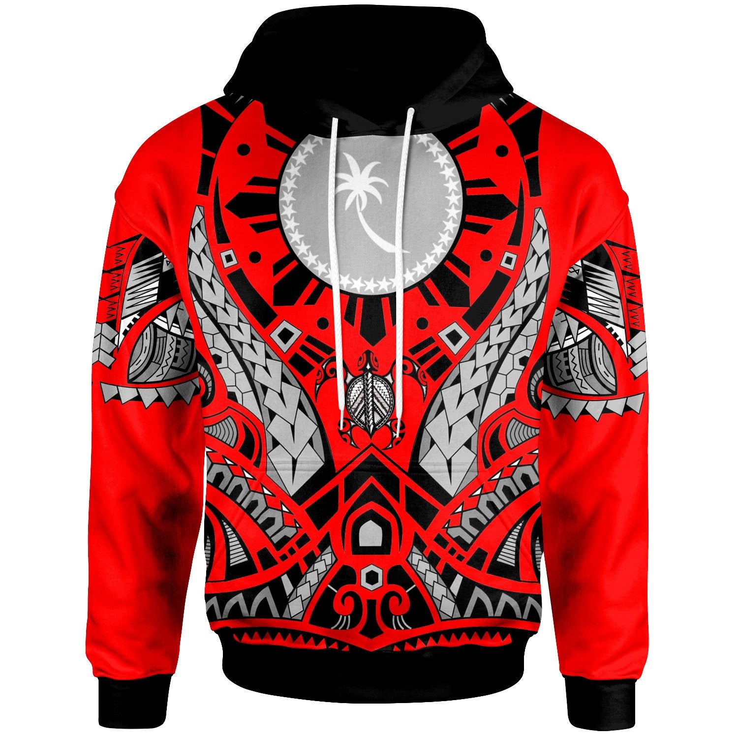 Chuuk Hoodie Tribal Sun Tattoo Red Color Unisex Red - Polynesian Pride