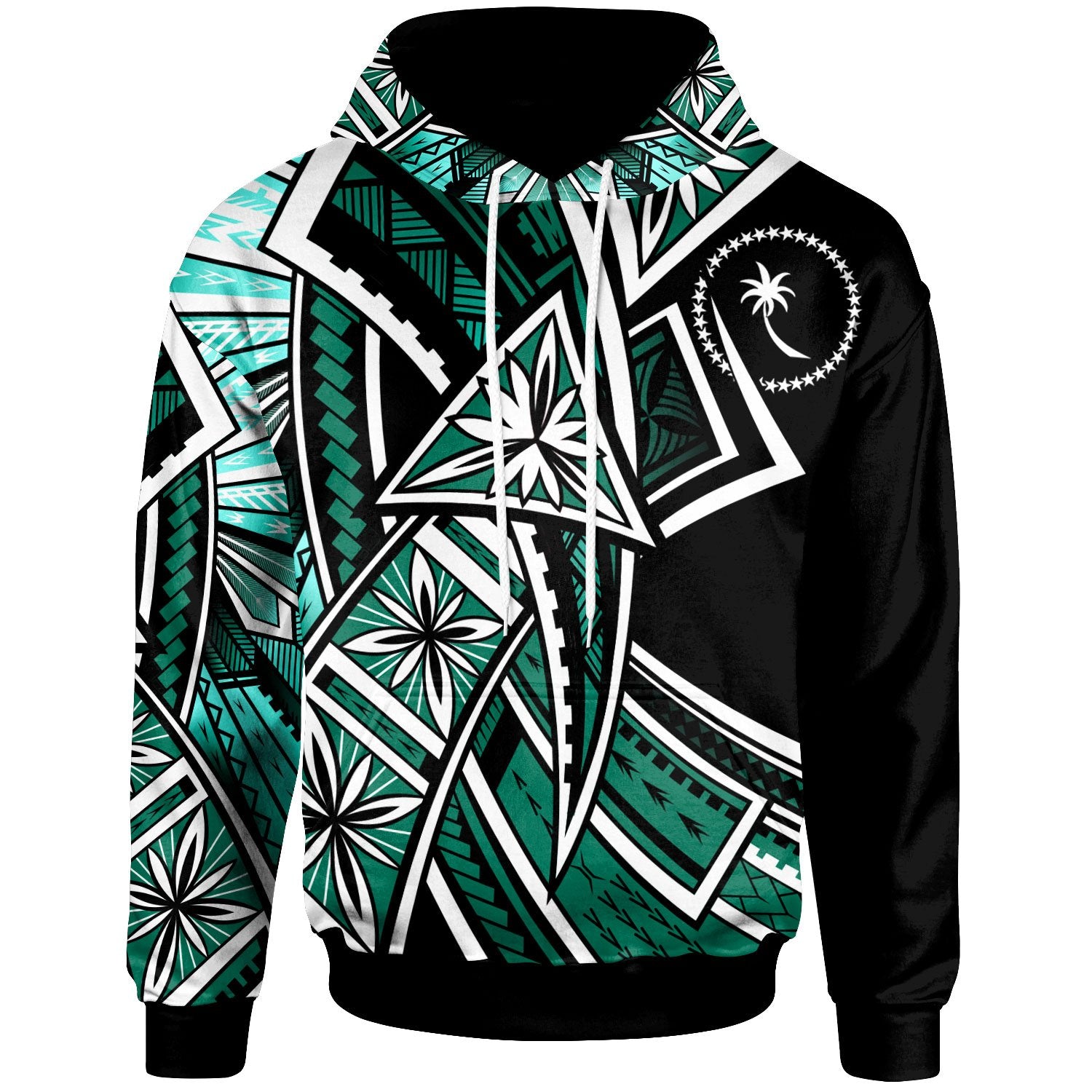 Chuuk Hoodie Tribal Flower Special Pattern Green Color Unisex Green - Polynesian Pride