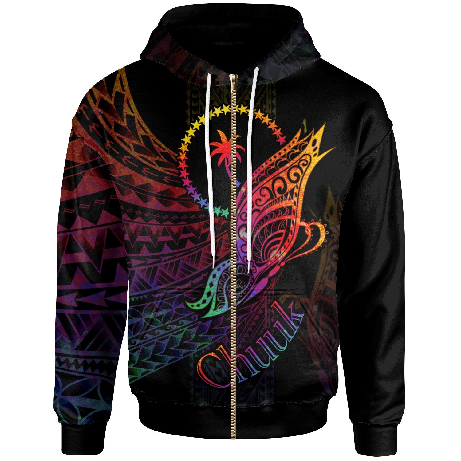 Chuuk State Zip Hoodie Butterfly Polynesian Style Unisex Black - Polynesian Pride