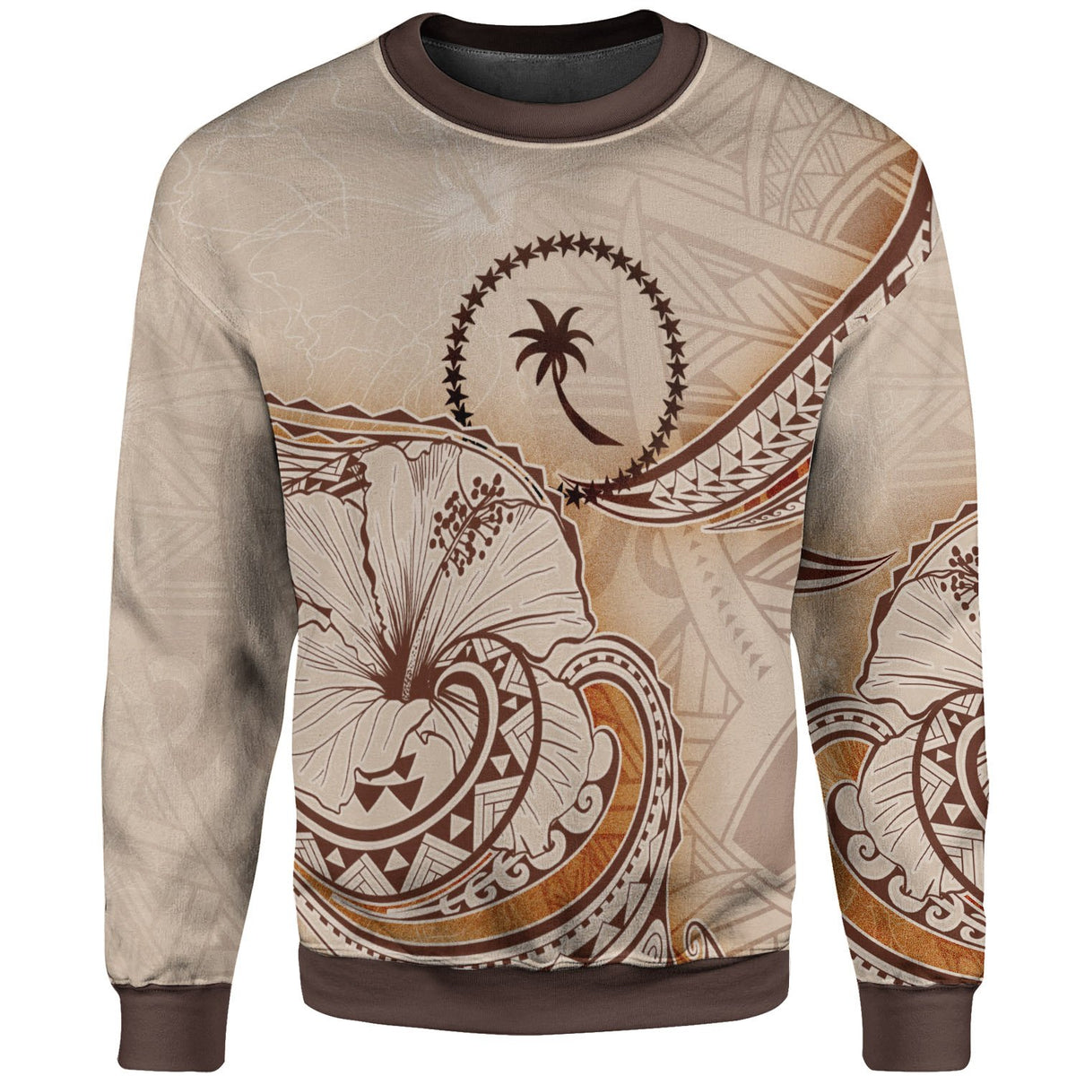 Chuuk Sweatshirt - Hibiscus Flowers Vintage Style Unisex Nude - Polynesian Pride